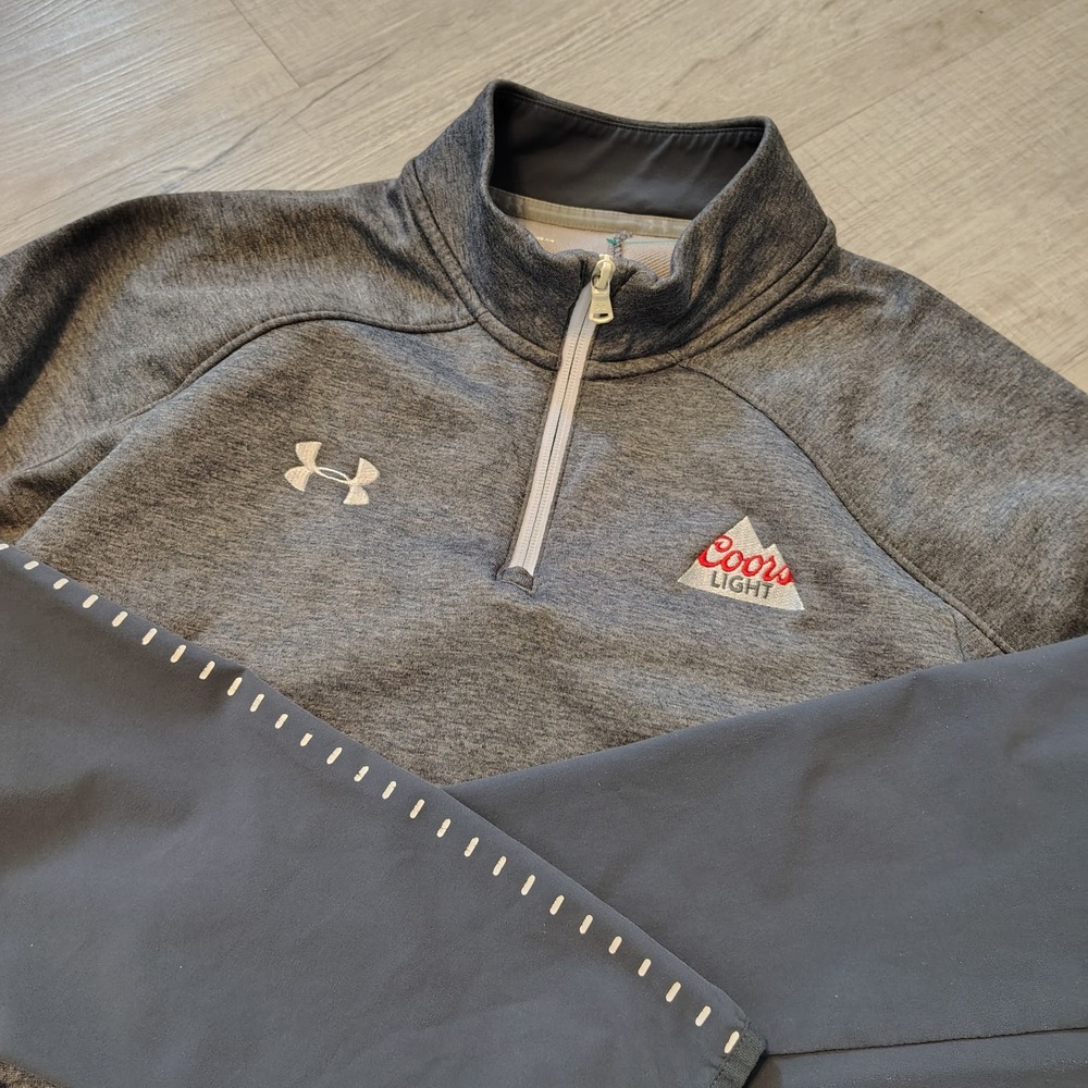 Under Armour ColdGear Coors Light Quarter Zip Pullover Gray Mens Large Loose Fit